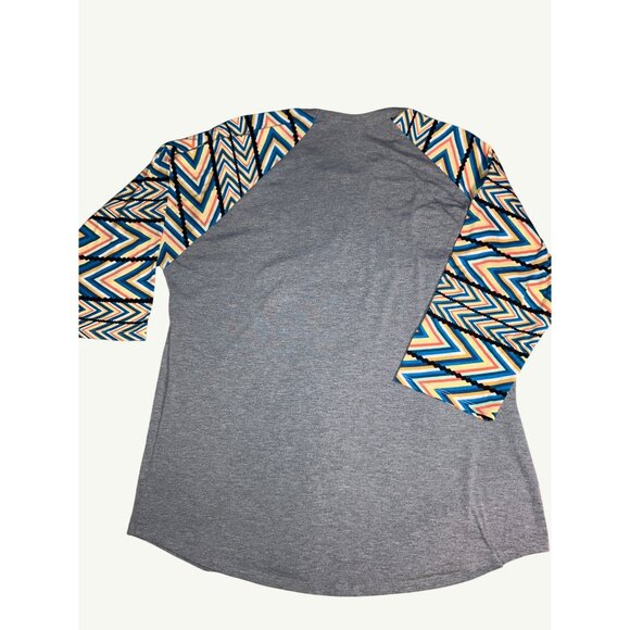 LuLaRoe Womens 3XL Gray & Multicolor Chevron Sleeve Top - Picture 2 of 11
